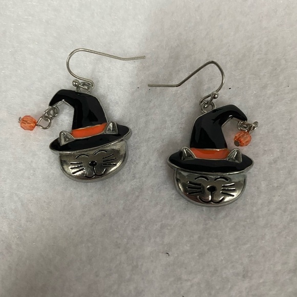Halloween Cat Dangle Earrings (DH) - Picture 1 of 7